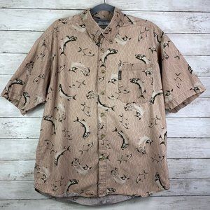 Columbia Mens Cotton Fish Pattern Camp Shirt Large